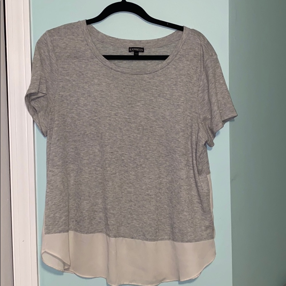 Grey and white ribbed blouse